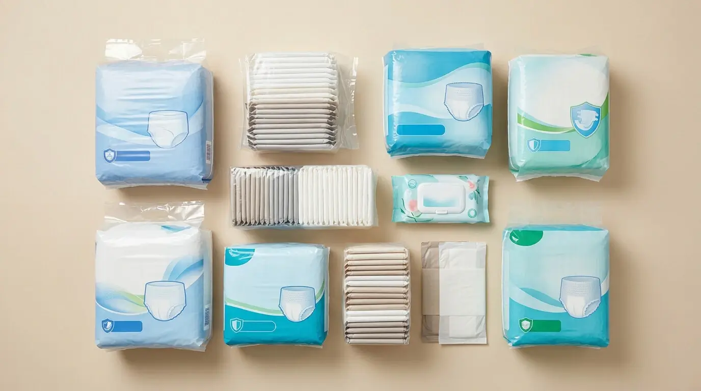 Wipe varieties on display emphasize Tradis Inc. bulk hygiene products supplier.